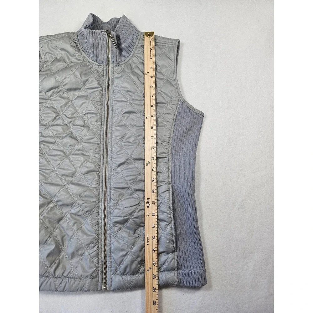 Prana Womens Quilted‎ Vest Grey Silver Full Zip Sherpa Lined Ribbed Knit Large